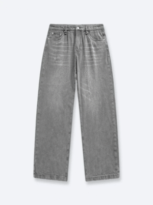 Grey Vintage Wash Wide-Leg Jeans