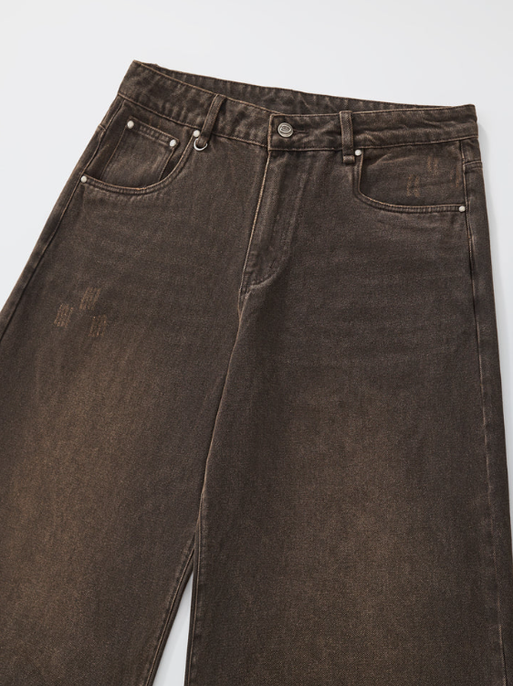 Brown Vintage Wash Wide-Leg Jeans