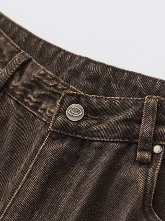 Brown Vintage Wash Wide-Leg Jeans