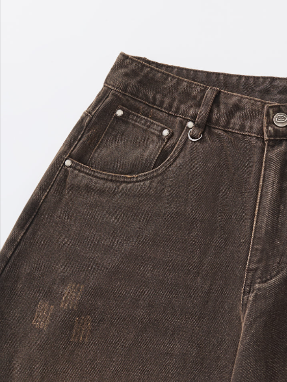 Brown Vintage Wash Wide-Leg Jeans