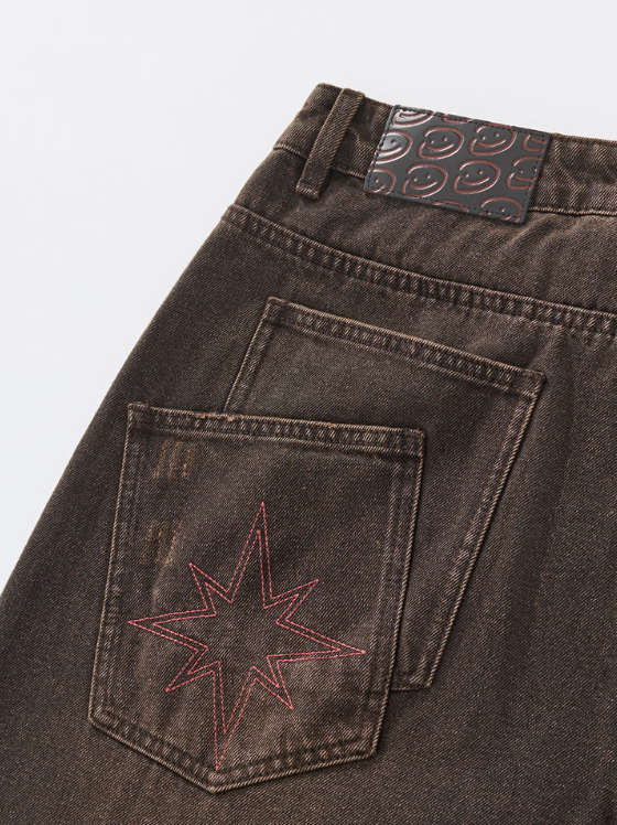 Brown Vintage Wash Wide-Leg Jeans