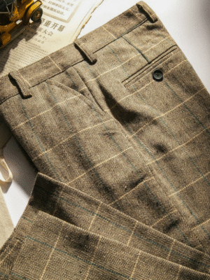 Vintage Herringbone Checkered Trousers