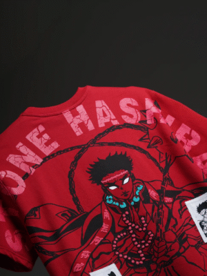 Red Graphic Oversized Tee – Demon Warrior