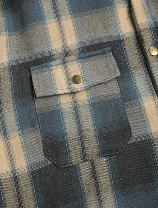 Blue Beige Plaid Fleece Hoodie Jacket