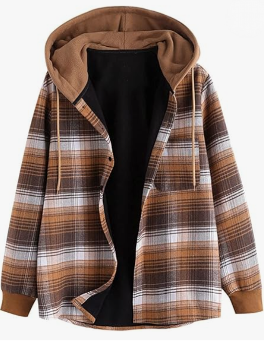 Untitled-3 Brown Check Fleece-Lined Hoodie Jacket