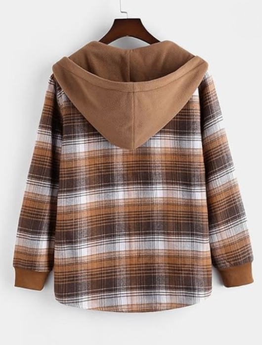 Untitled-4 Brown Check Fleece-Lined Hoodie Jacket