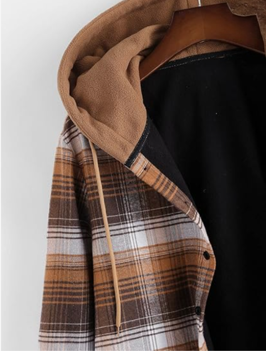 Untitled-5 Brown Check Fleece-Lined Hoodie Jacket