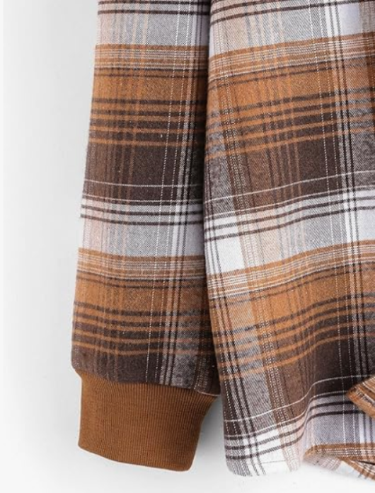 Untitled-6 Brown Check Fleece-Lined Hoodie Jacket