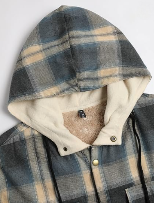 Blue Beige Plaid Fleece Hoodie Jacket