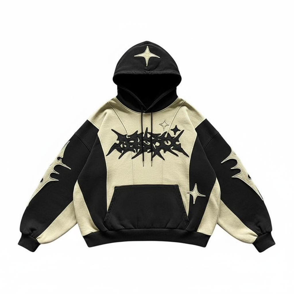 Two-Tone Street Hoodie – Black & Bone